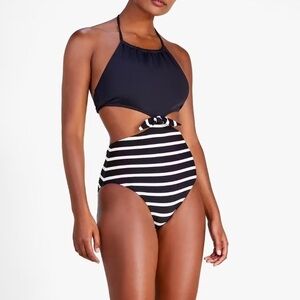 Kate Spade Breton Stripe High Neck Monokini | L